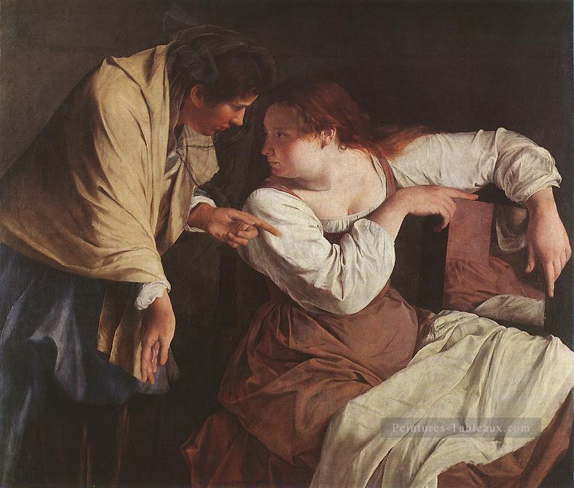 Deux femmes avec un miroir baroque peintre Orazio Gentileschi Peintures à l'huile